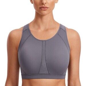 SYROKAN Women's Sports Bra High Neck High Impact Racerback Wirefree Padded Bras